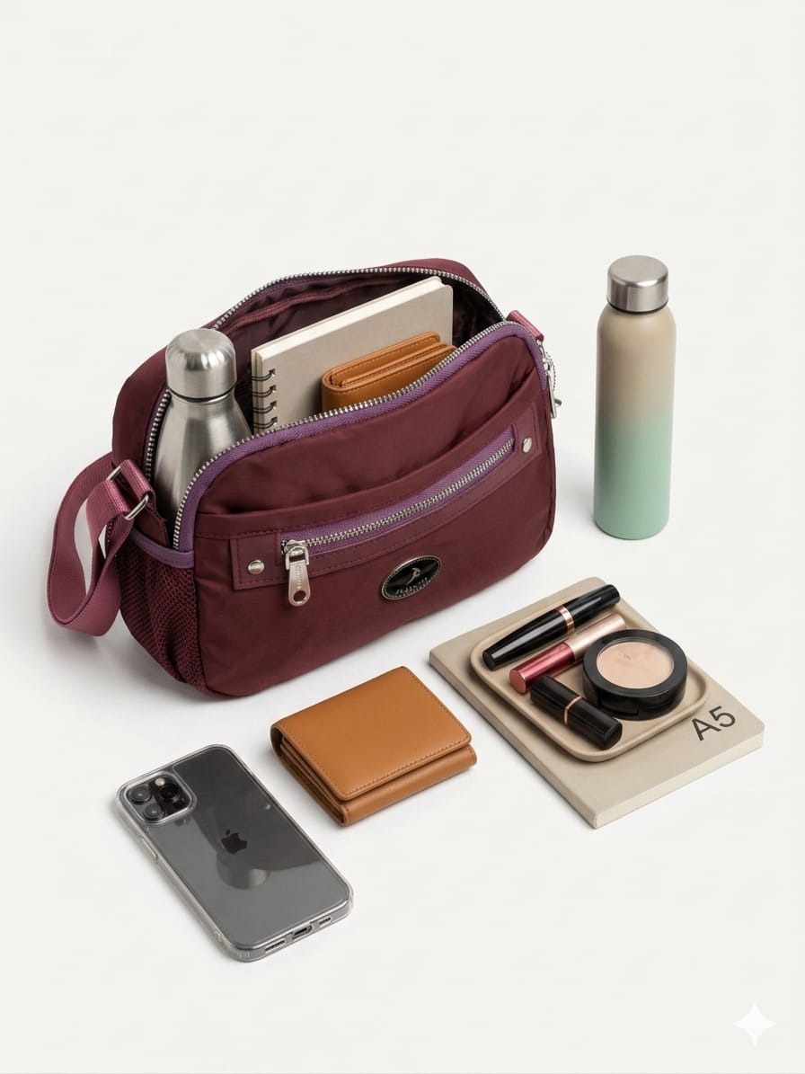 Flauntit Maroon Multi-Pocket Crossbody Sling Bag