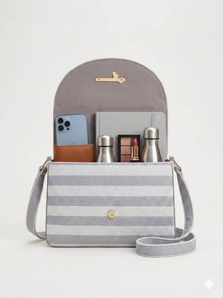 Elegant Grey Striped Crossbody Sling Bag