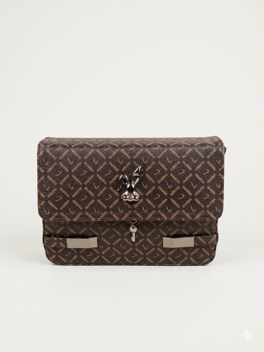 Classic Brown Printed Flap Sling Bag