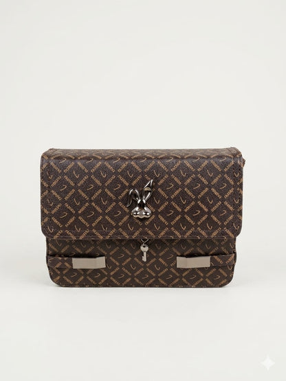 Classic Brown Printed Flap Sling Bag