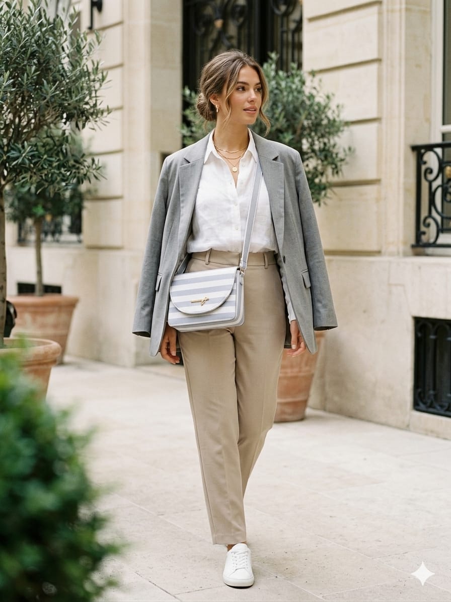 Elegant Grey Striped Crossbody Sling Bag