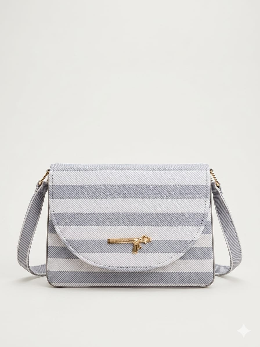 Elegant Grey Striped Crossbody Sling Bag