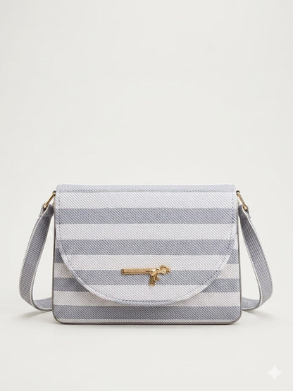 Elegant Grey Striped Crossbody Sling Bag