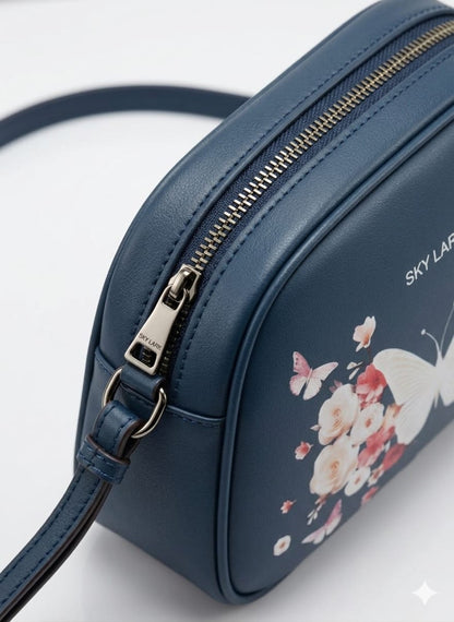 Butterfly Bloom Cosmetic Pouch – Navy Blue