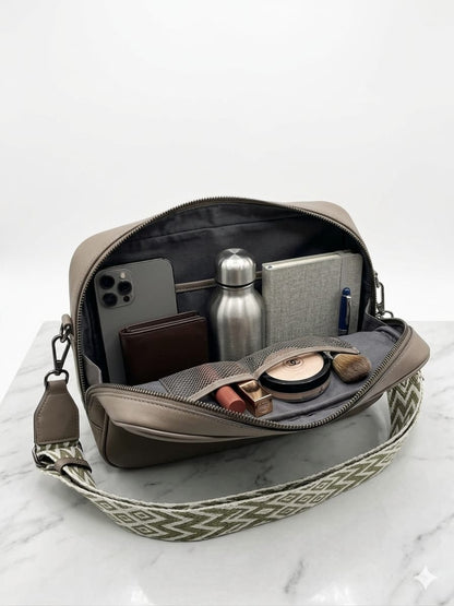Elegant Taupe Sling Bag with Designer Strap