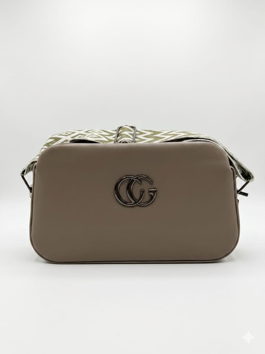 Elegant Taupe Sling Bag with Designer Strap