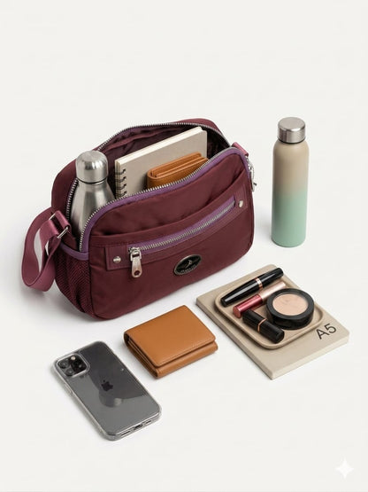 Flauntit Maroon Multi-Pocket Crossbody Sling Bag