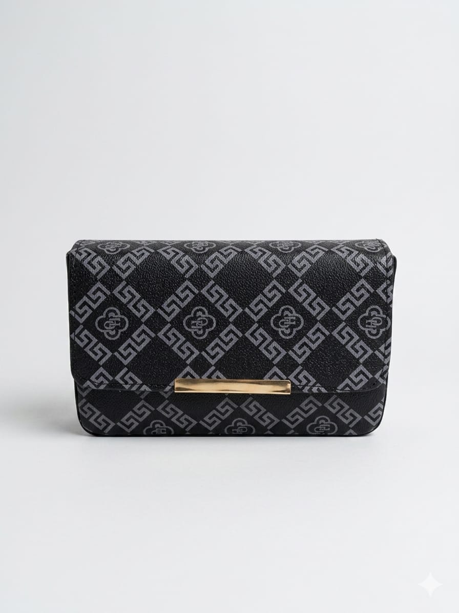 Elegant Beige Printed Flap Wallet Sling Bag