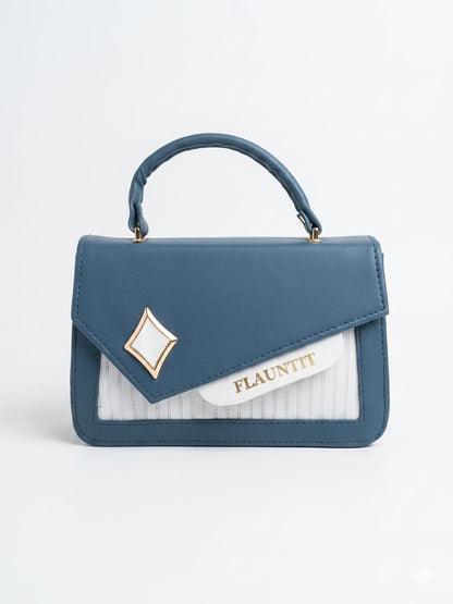 Flauntit Elegant Blue & White Mini Handbag