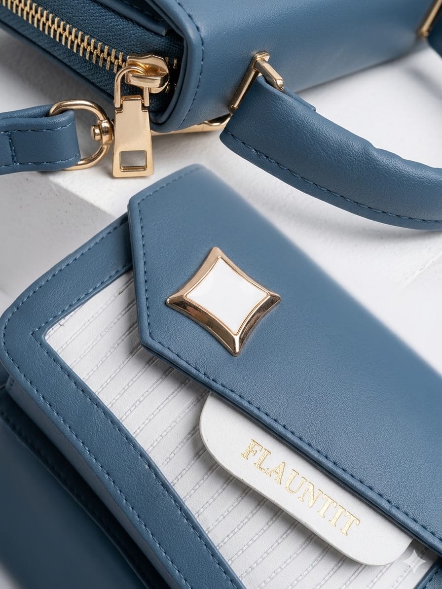 Flauntit Elegant Blue & White Mini Handbag