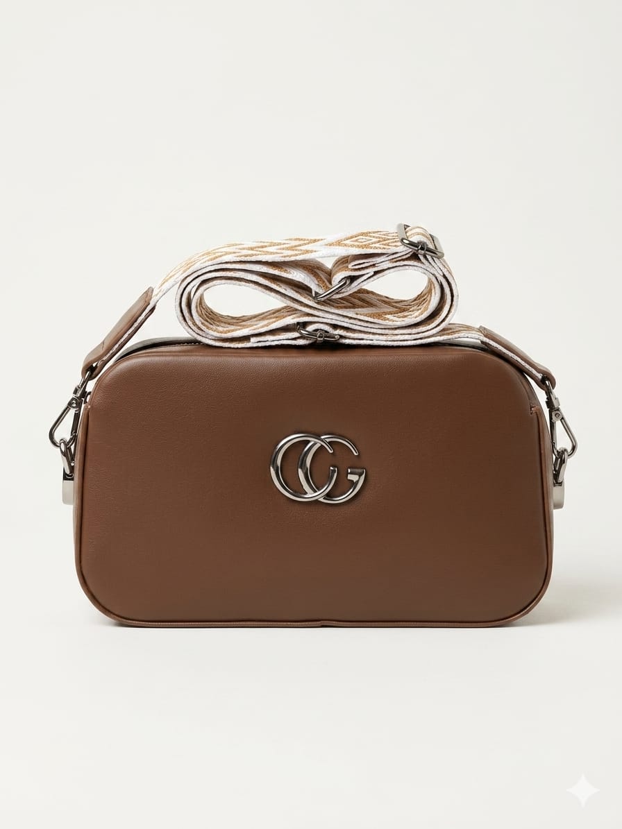 Elegant Taupe Sling Bag with Designer Strap
