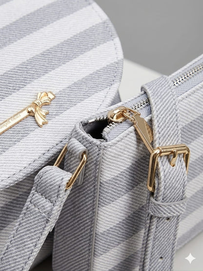 Elegant Grey Striped Crossbody Sling Bag