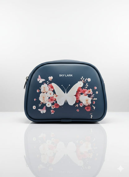Butterfly Bloom Cosmetic Pouch – Navy Blue