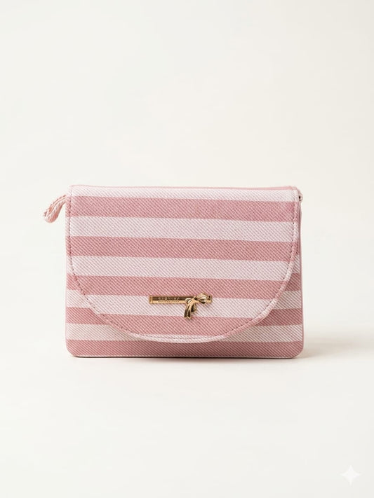 Elegant Grey Striped Crossbody Sling Bag