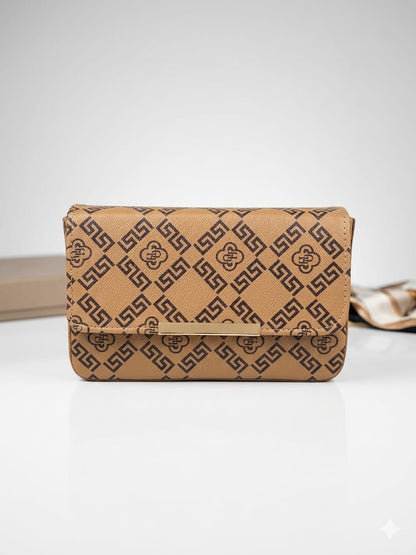 Elegant Beige Printed Flap Wallet Sling Bag